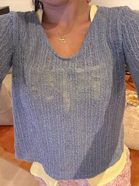 Blue Knit Scoop-Neck Women’s Sweater